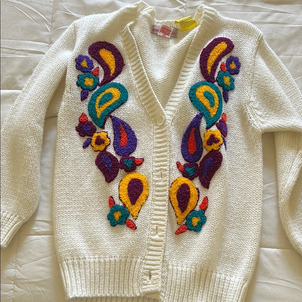 Vintage 80s embroidered button up cardigan